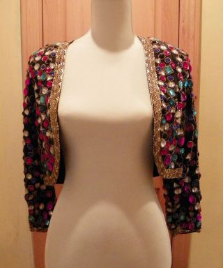 Vintage A.  J.  Bari Bolero Jacket Sequins 100 Silk Size 4