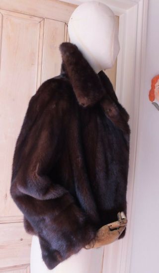 Exquisite Real Fur 22 " Long Natural Dark Mahogany Mink Jacket - Uk Size 8 10.