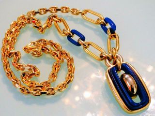 Vtg Christian Dior Grosse Heavy Deco Gold Lapis Pendant Sautoir Runway Necklace
