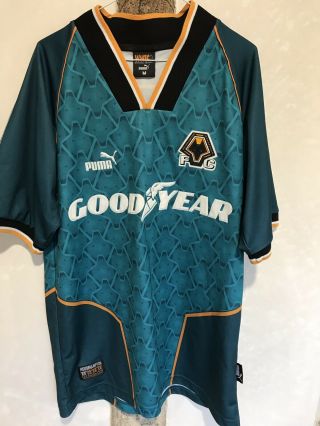 Bnwot Wolverhampton Wanderers 96 - 98 Teal Away Football Shirt Size M 90s Vtg