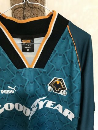 Bnwot Wolverhampton Wanderers 96 - 98 Teal Away Football Shirt Size M 90s Vtg 2