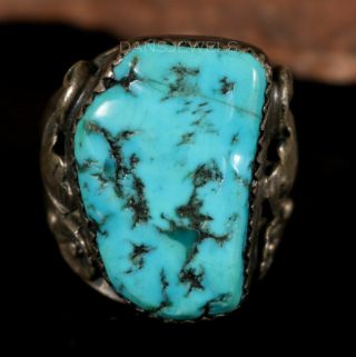 Old Pawn Vintage Navajo Natural Nugget Turquoise Sterling Ring Size 9