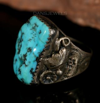 Old Pawn Vintage Navajo Natural Nugget TURQUOISE Sterling Ring Size 9 2