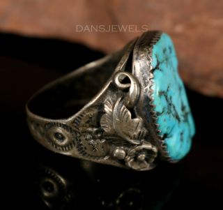 Old Pawn Vintage Navajo Natural Nugget TURQUOISE Sterling Ring Size 9 3