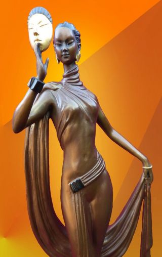 Art Deco Bronze Statue Mask Girl Fashion Sculpture Hot Cast Lady Figure Figurine