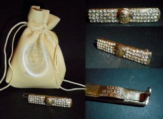 Gianni Versace Medusa Head 24k Gold Plate Crystal Diamond Hair Clip - Vintage 1993