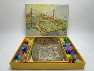 Vintage Master Marbles Century Of Progress Chicago 1933 Box Marbles Sack