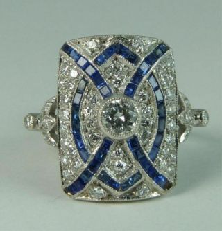 Antique Art Deco Blue Sapphire & White Diamond Vintage Engagement Wedding Ring 2