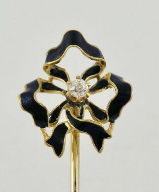 Antique Victorian 14k Gold Enamel Old Mine Cut Diamond Stick Pin
