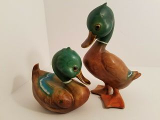 Vintage Pair Anthony Freeman Mcfarlin Ducks Green Heads Pottery Ceramic Usa