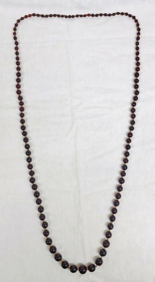 Vintage Cherry Red Amber Bakelite Graduated Bead Necklace 44” Long