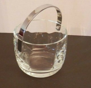 Vintage Kosta Boda Chateau Crystal Clear Ice Bucket Chrome Handle 6 " X 5 1/8 "