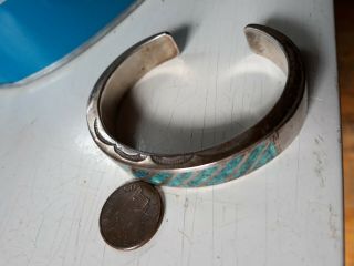 Vintage NATIVE AMERICAN Sterling Silver Cuff BRACELET w INLAID TURQUOISE 4
