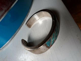 Vintage NATIVE AMERICAN Sterling Silver Cuff BRACELET w INLAID TURQUOISE 6