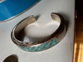 Vintage NATIVE AMERICAN Sterling Silver Cuff BRACELET w INLAID TURQUOISE 7