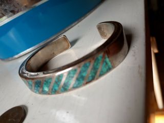 Vintage NATIVE AMERICAN Sterling Silver Cuff BRACELET w INLAID TURQUOISE 8