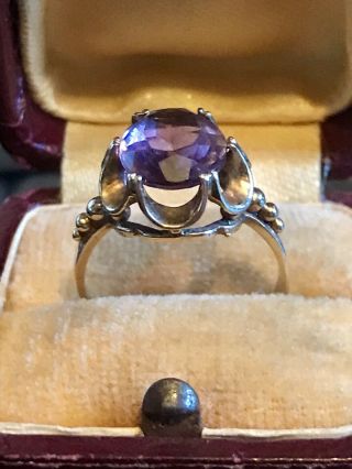 Antique Art Nouveau 9ct Gold Claw Mounted Huge Faceted Cut Amethyst Ring