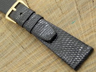 Nos Vintage Baume Mercier Watch Band Black Lizard W Gold Tone Buckle 20mm