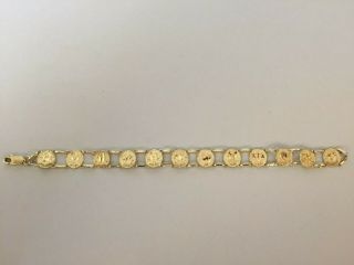 Rare 14 Kt Yg Diamond Cut Zodiac Signs Link Bracelet,  6.  4 Gms,  7 "