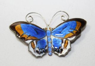 David Anderson Norway Vintage Enameled Sterling Silver Blue/brown Butterfly Pin