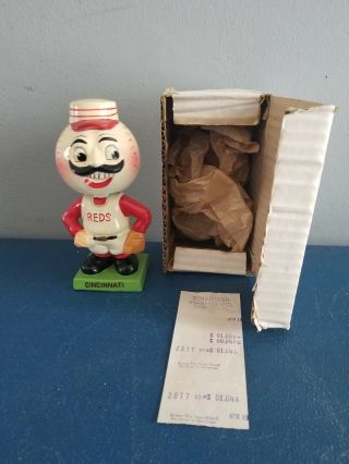 Vtg 1960s Cincinnati Reds Mascot Bobble Head Nodder Doll Green Square Base Japan