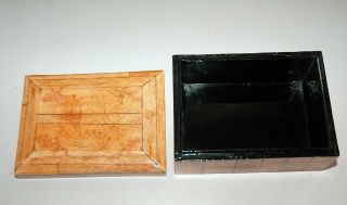 Vintage Black Lacquer Wood Trinket Box with Chinese Scrimshaw Carved Panels 4