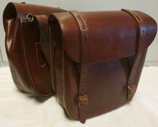 Vintage Leather Motorcycle Saddle Bags Brown Leather