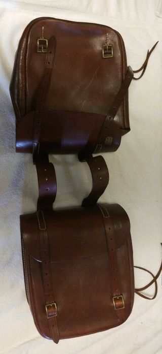 VINTAGE LEATHER MOTORCYCLE SADDLE BAGS BROWN LEATHER 3