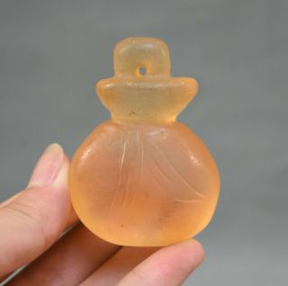 2.  4 " Old Chinese Hongshan Yellow Crystal Carved Money Bag Lucky Pendant Amulet