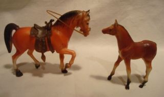 2 Vtg.  Horses - Celluloid Plastic And Hard Rubber Imperial Toy - Hong Kong