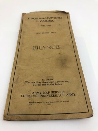 Vintage Ww2 Us Army Road Map Of France 1944 First Edition Army Map Service 