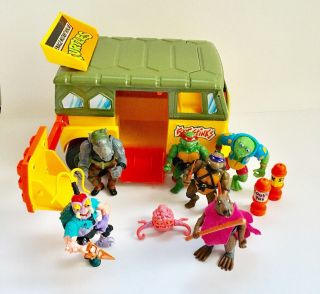 Vtg Tmnt 1988 Party Wagon Van & 6 Figures Teenage Mutant Ninja Turtle