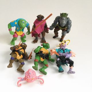 Vtg TMNT 1988 Party Wagon Van & 6 Figures Teenage Mutant Ninja Turtle 3