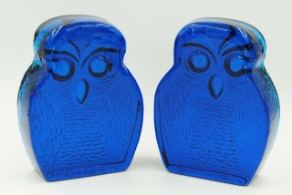 Vintage Blenko Hand Blown Glass Owl Bookends - 6813 - Myers Design - Turquoise 3