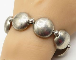 Mexico 925 Silver - Vintage Hollow Large Circles Smooth Chain Bracelet - B4137
