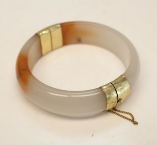 Vintage Orange / White Jade Gold Hinge Mounted Bangle Bracelet