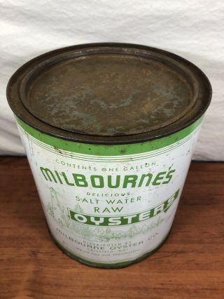 Vintage Antique Rare Milbourne’s Raw Oysters Crisfield,  MD.  Advertising Tin Can 7
