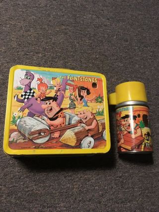 Vintage Flintstones Metal Lunchbox With Thermos