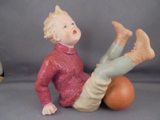 Rare Antique Gebruder Heubach Bisque Porcelain Falling Football Boy