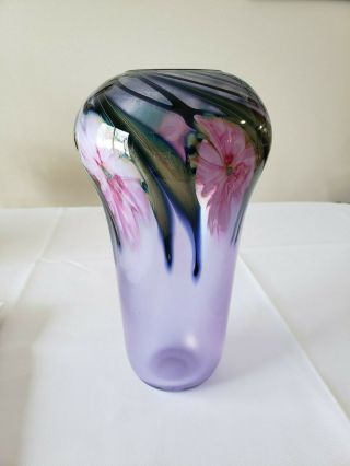 Rare Early 1990 Charles Lotton Multi Floral Flowers Vase 10.  5 "