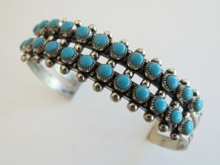 Vintage Bell Trading Post 2 Row Turquoise 6.  5 " Cuff Bracelet In Sterling Silver