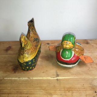 Antique or Vintage Lithographed Tin Toys Hen on Nest and Crank Duck 2