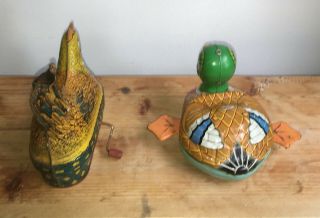 Antique or Vintage Lithographed Tin Toys Hen on Nest and Crank Duck 5