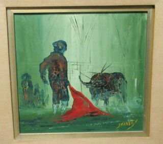 Stanley Vintage Oil On Canvas Matador Bull Fighter Painting