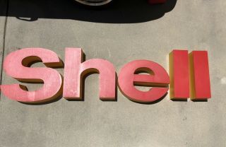 Vintage 1970s Shell Gas Sign Letters Gas Pump Station Shell Oil Canopy Hood 2