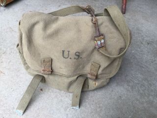 Vtg Us Army Wwii 1943 Musette Bag Canvas Langdon Tent And Awning Co