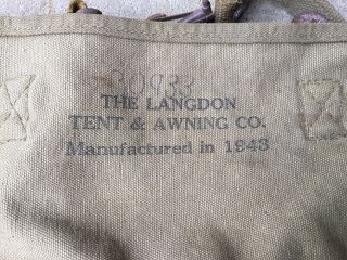Vtg US Army WWII 1943 Musette Bag Canvas Langdon Tent and Awning Co 2