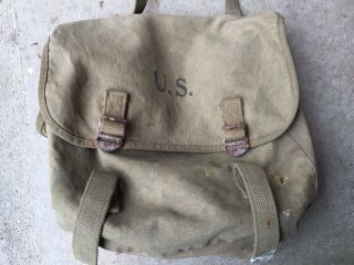Vtg US Army WWII 1943 Musette Bag Canvas Langdon Tent and Awning Co 3