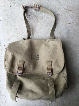 Vtg US Army WWII 1943 Musette Bag Canvas Langdon Tent and Awning Co 5