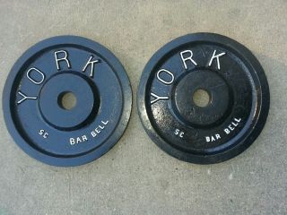 York Barbell Milled Vintage Olympic 2 " Weight Plates Pair 35 Lbs